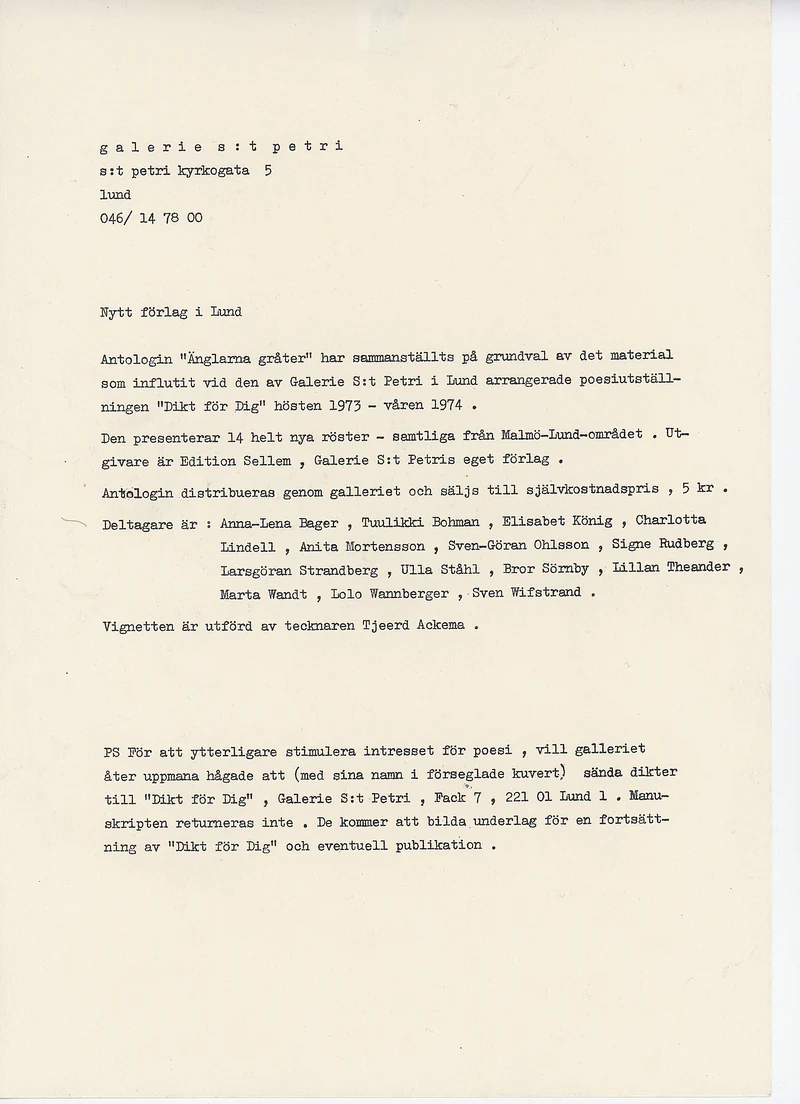 FALL 73 TO SPRING 74 DIKT FÖR DIG — Sheet 1